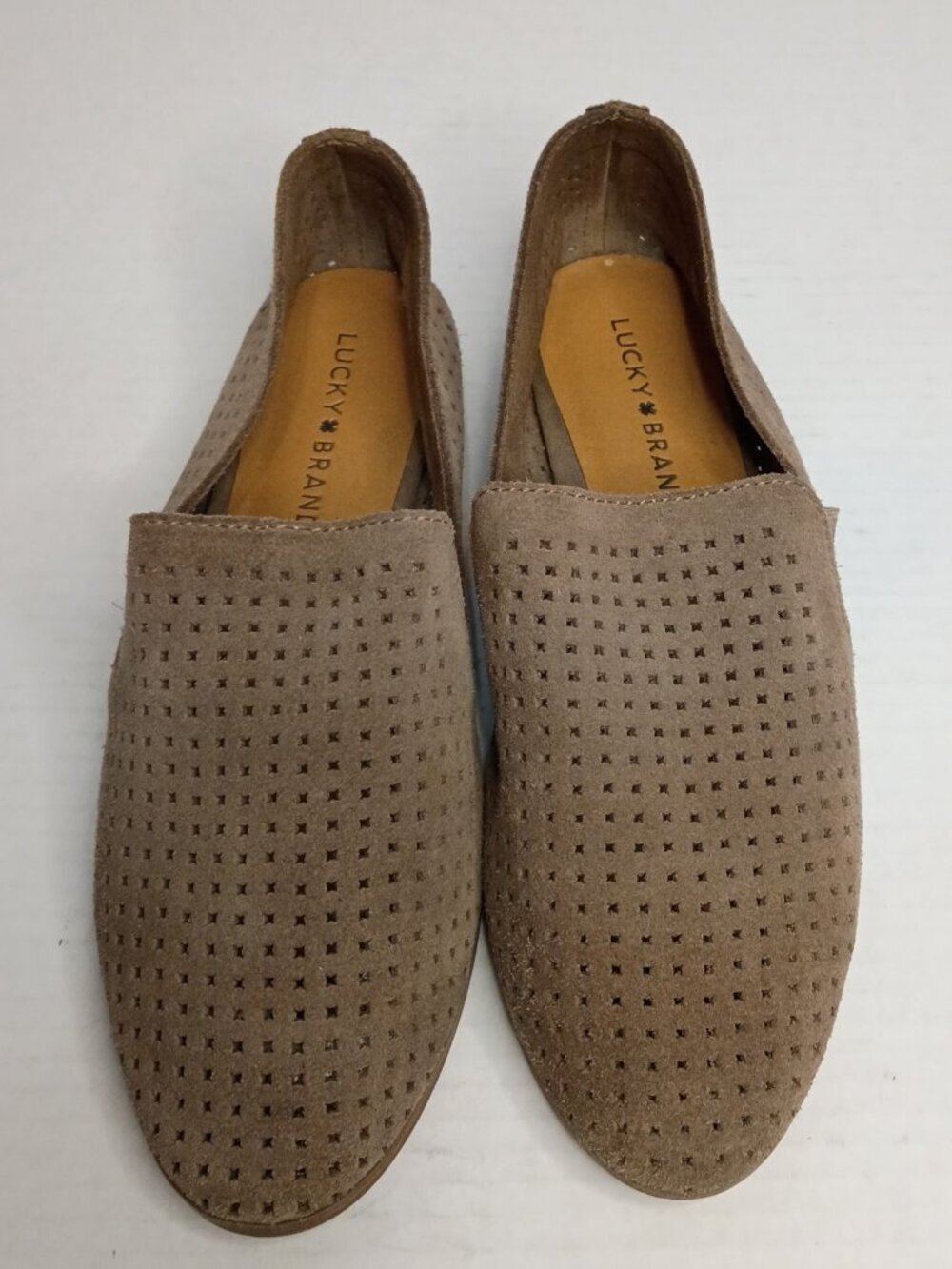 Lucky Brand Carthy Grey Perforated Suede Loafer Flats Women's Size 8.5